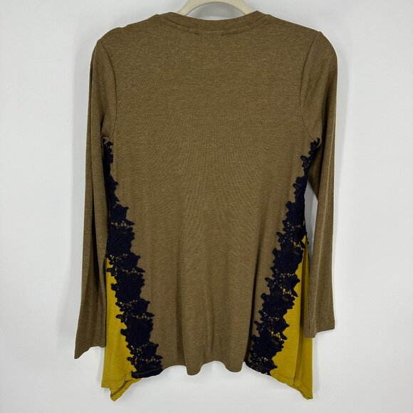 3/$25 Logo by Lori Goldstein Tunic Top XS Asymmetrical Long Sleeve Lace Beige - Picture 2 of 7